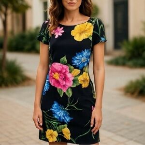 NWT Karl Lagerfeld Black Dress with Vibrant Floral Design Size 4
